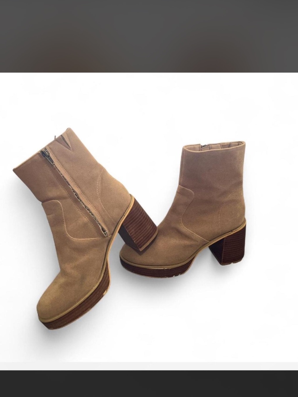 Oasis Tan Suede Platform Ankle Boots with Block Heel